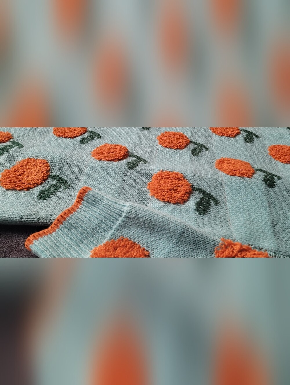 Bloomchic Sweater, Light Blue With Citrus Design, Acrylic, Contrast Egde, 14-16 - Picture 4 of 7